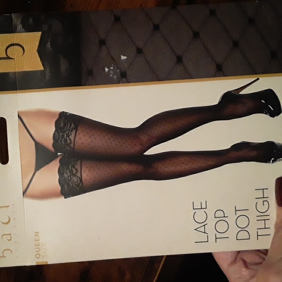 NWT Baci Queen Size Sexy Black  Lace Top Dot Thigh Highs Afterdark By Baci - Picture 4 of 10